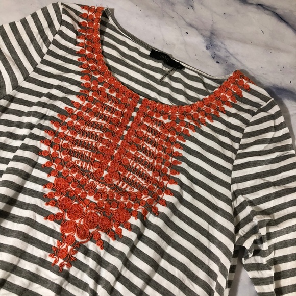 THML Grey White & Orange Striped Embroidered Top - Picture 2 of 7